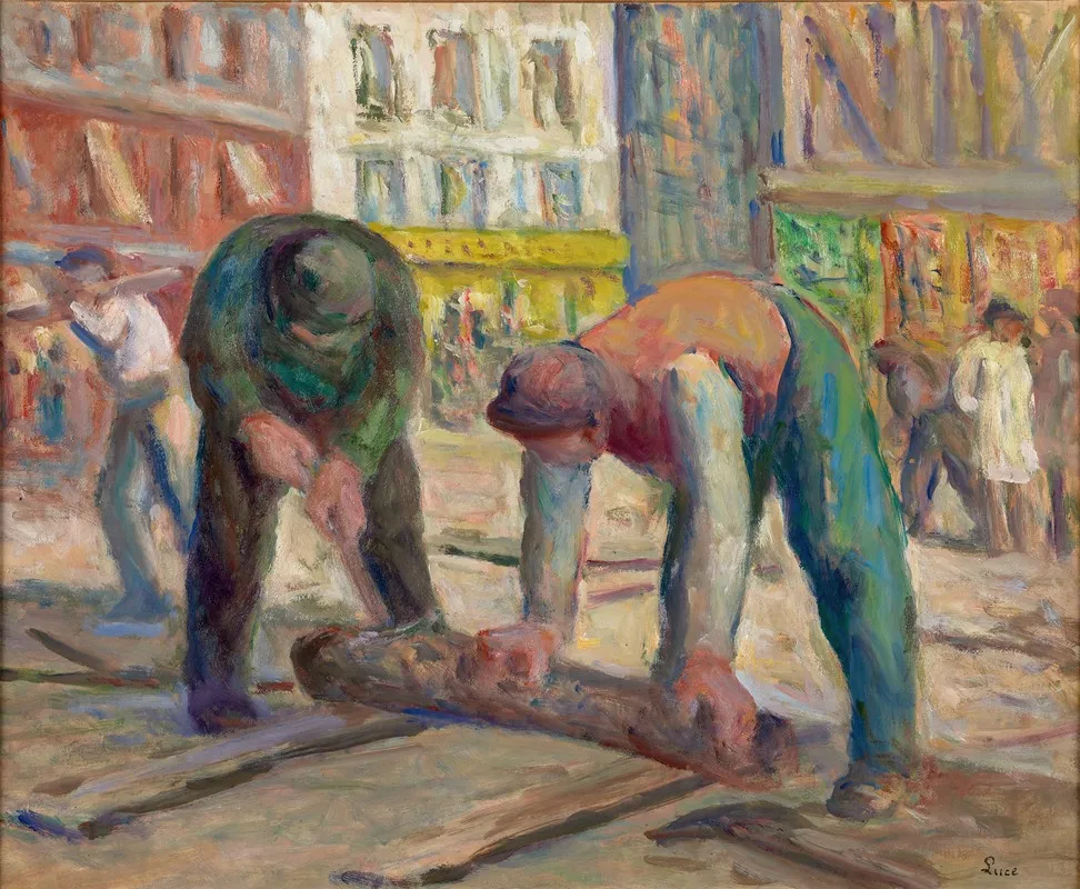 Travaux Sur La Chaussee Les Charpentiers Wall Art by Maximilien Luce - High-Resolution Digital Print