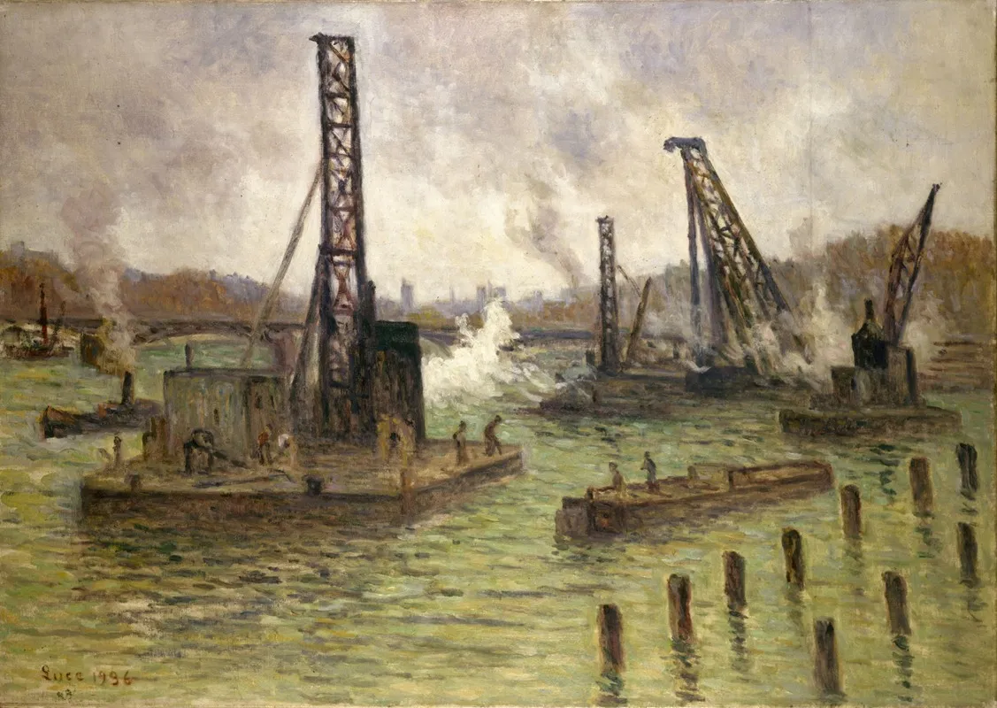 Travaux Sur La Seine Au Pont Des Saints Peres Wall Art by Maximilien Luce - High-Resolution Digital Print
