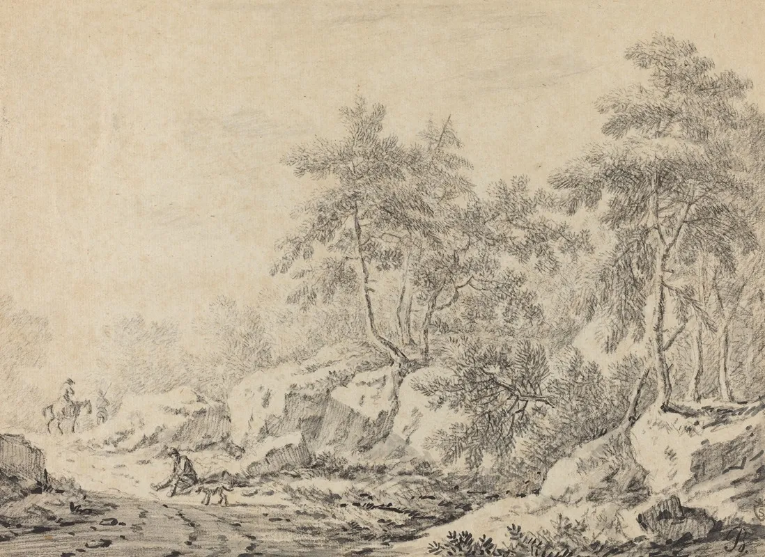 Travelers In A Rocky Wood Wall Art by Johann Christoph Dietzsch - High-Resolution Digital Print
