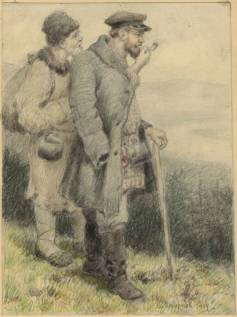 Travelers Walking To A New Settlement In Siberia