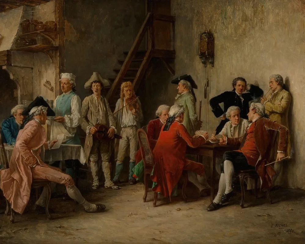 Traveling Minstrels Entertaining At An Inn Wall Art by Benjamin-Eugène Fichel - High-Resolution Digital Print