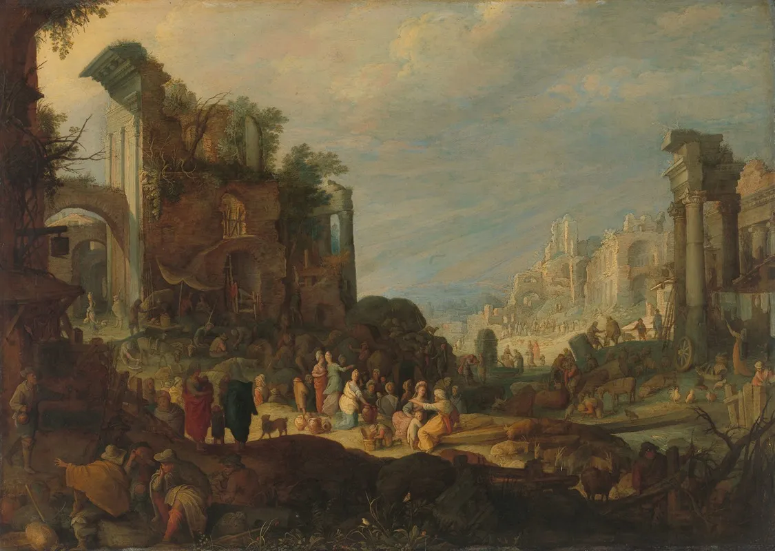 Travellers Among Roman Ruins With Rebecca And Eliezer At The Well