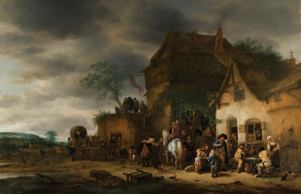 Travellers Halted At A Country Inn Wall Art by Adriaen van Ostade - High-Resolution Digital Print