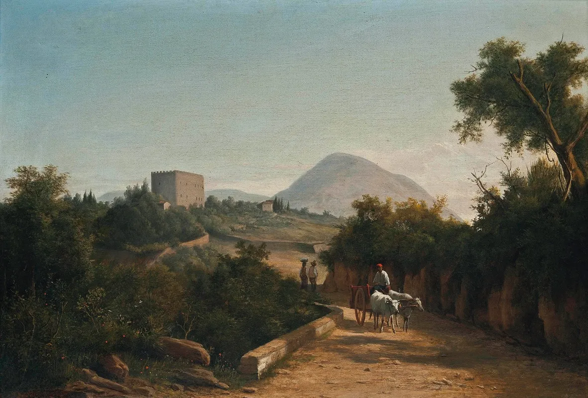 Travellers On An Italian Country Road Wall Art by Karoly Marko the Younger - High-Resolution Digital Print