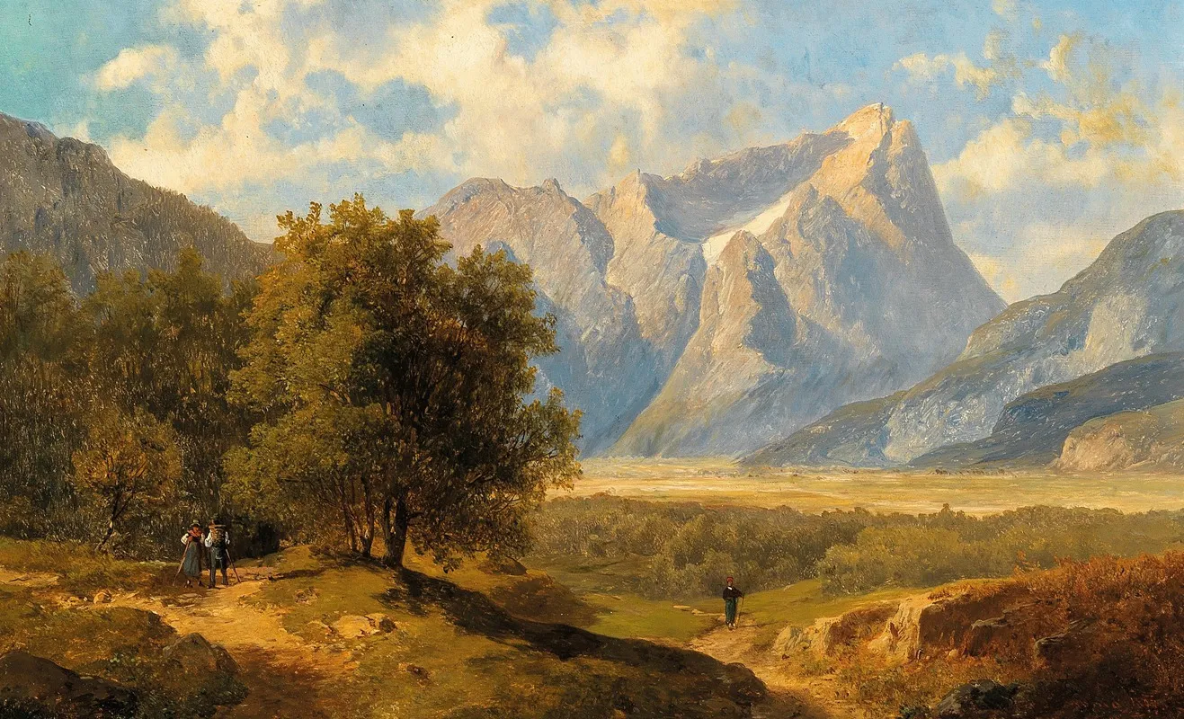 Travellers With A View Of The Dachstein Massif