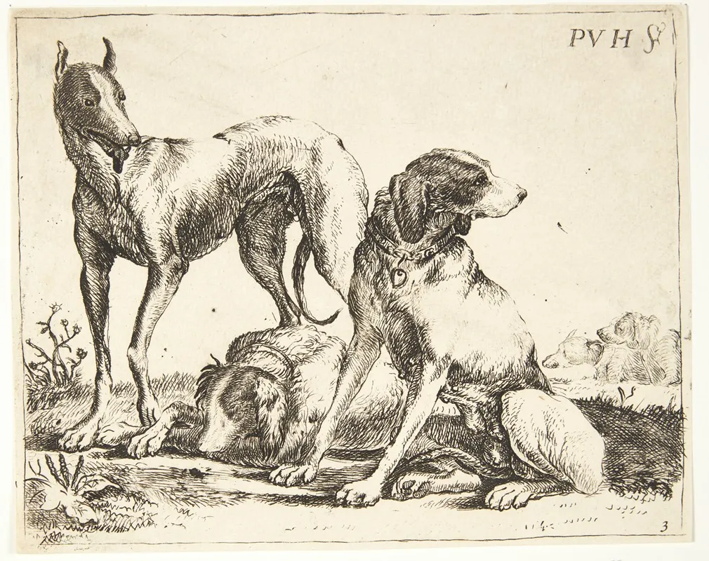 Tre Hunde 2 Wall Art by Paulus van Hillegaert II - High-Resolution Digital Print