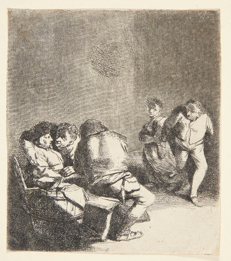 Tre Siddende Personer Og Et Dansende Par Wall Art by Cornelis Pietersz. Bega - High-Resolution Digital Print