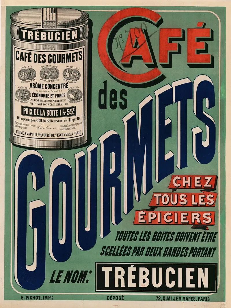 Trebucien Cafe Des Gourmets Chez Tous Les Epiciers Wall Art by Eugène Pichot - High-Resolution Digital Print
