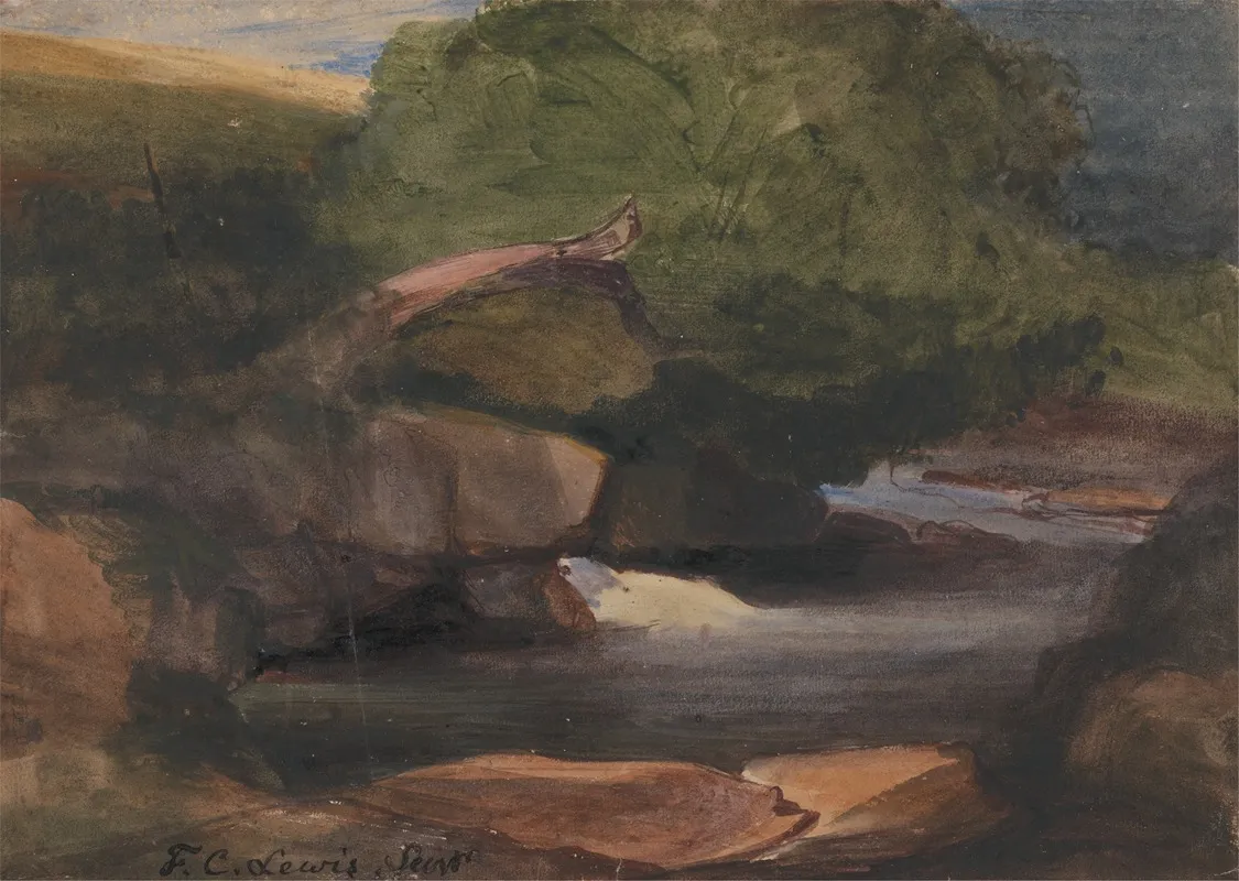 Trees And A Rocky Stream Wall Art by Frederick Christian Lewis the Elder - High-Resolution Digital Print