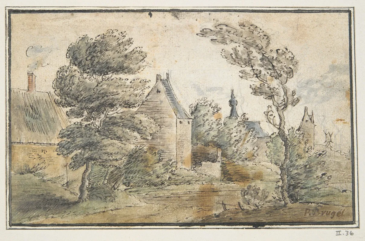 Trees And Houses With Castle In Distance Wall Art by Circle of Gillis Neyts - High-Resolution Digital Print