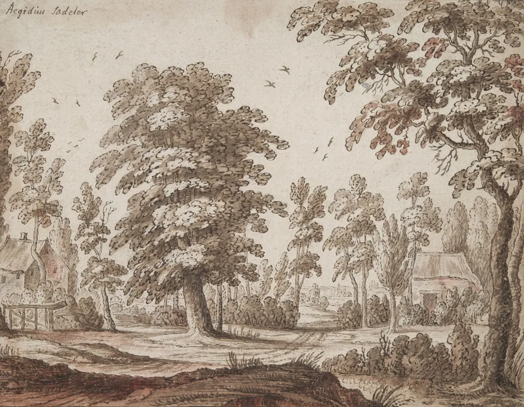 Trees And Two Cottages Wall Art by Hendrik Hondius the Elder - High-Resolution Digital Print