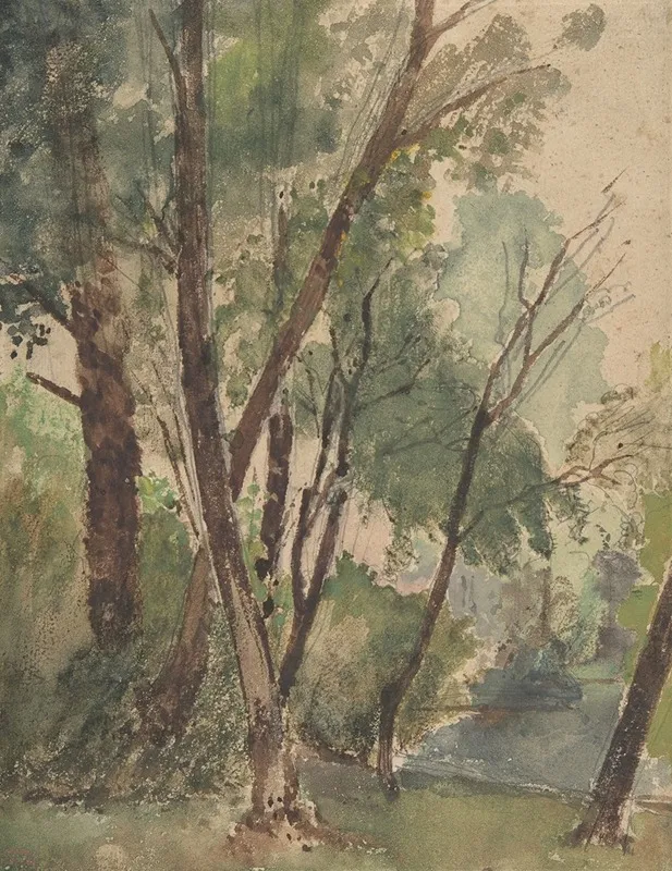 Trees Beside A Pond Wall Art by Louis-Antoine-Léon Riesener - High-Resolution Digital Print