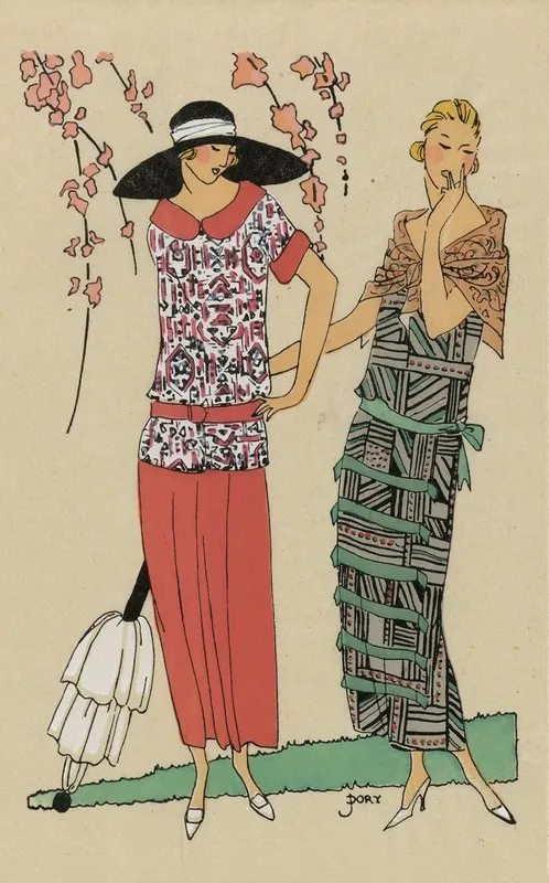 Tres Parisien 1923 No 6 3 Deux Amies Deux Robes Simples Wall Art by J. Dory - High-Resolution Digital Print