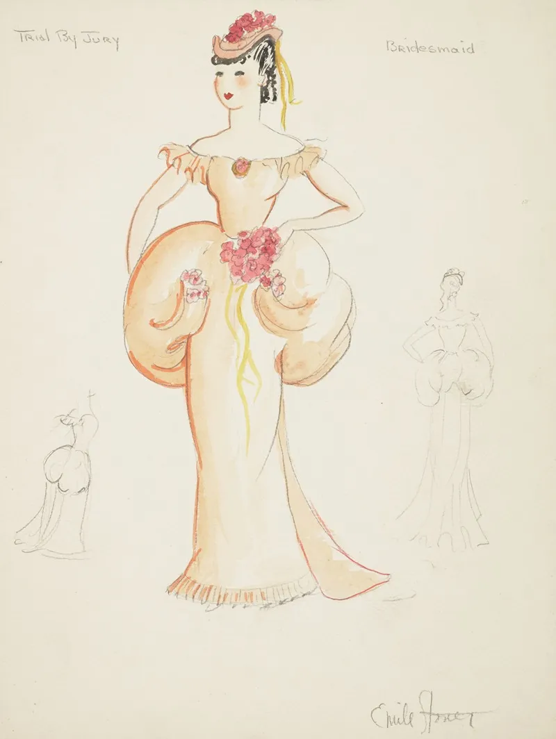 Trial By Jury Bridesmaid Orange Dress With Puffed Waist Orange Cap With Red Flowers Wall Art by Emile Stoner - High-Resolution Digital Print