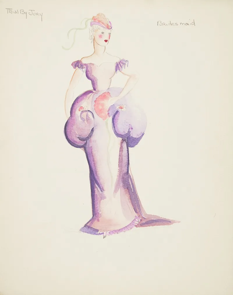 Trial By Jury Bridesmaid Purple Gown With Puffed Waist Purple Cap With Peach Flowers Wall Art by Emile Stoner - High-Resolution Digital Print