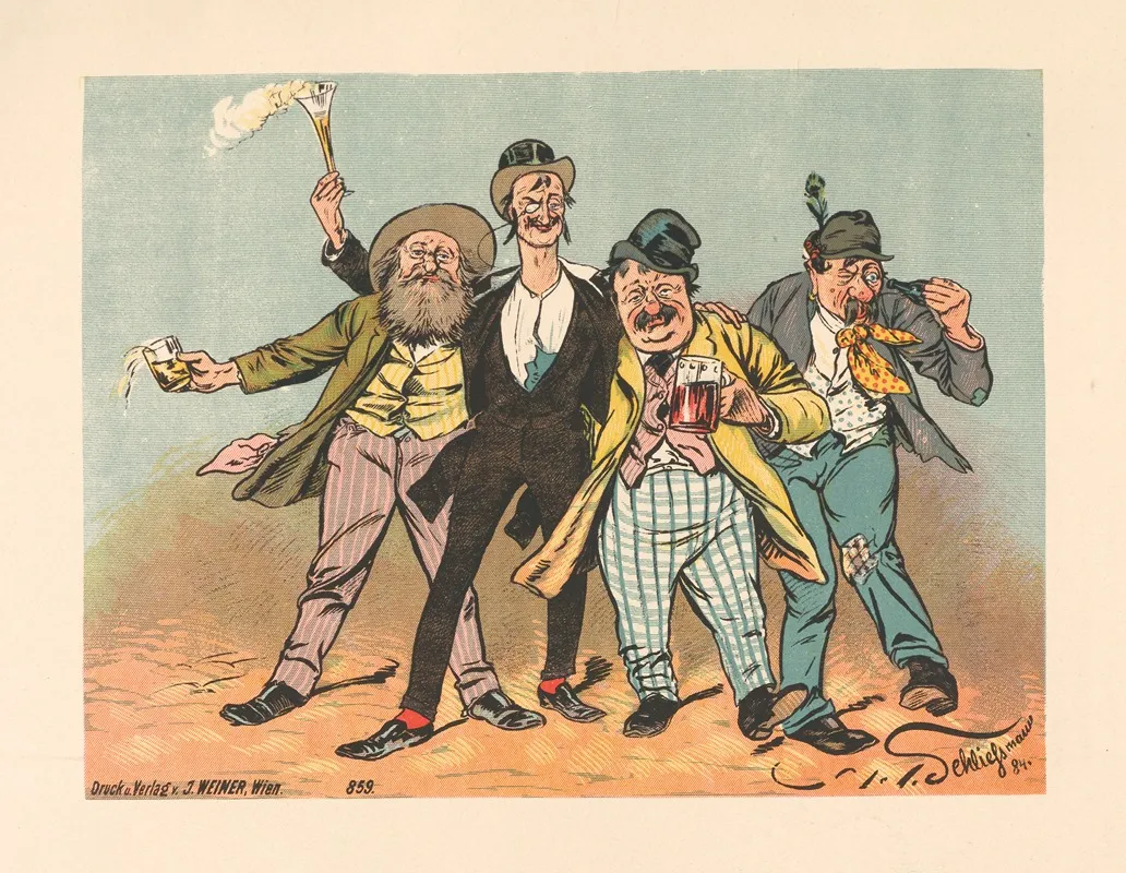 Trinker Quartett Lumpenball 1884 Wall Art by Hans Schliessmann - High-Resolution Digital Print