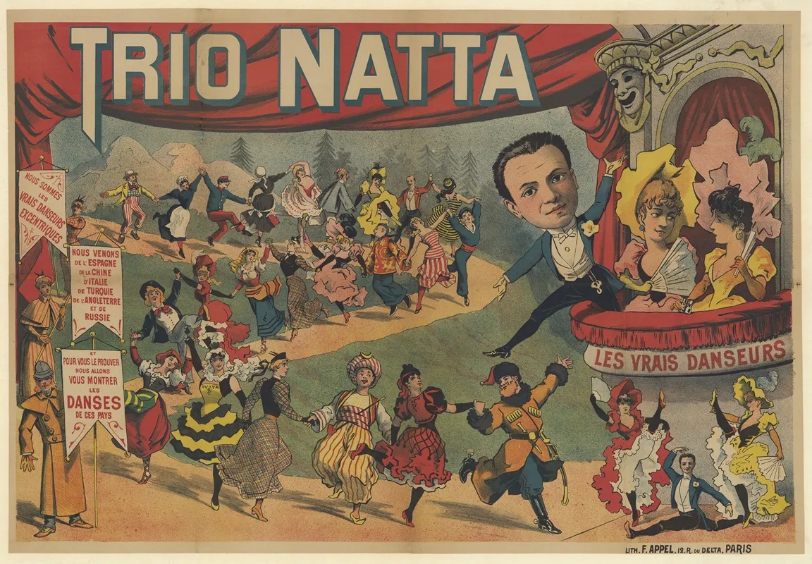 Trio Natta Nous Sommes Les Vrais Danseurs Excentriques Wall Art by Lith. F. Appel - High-Resolution Digital Print