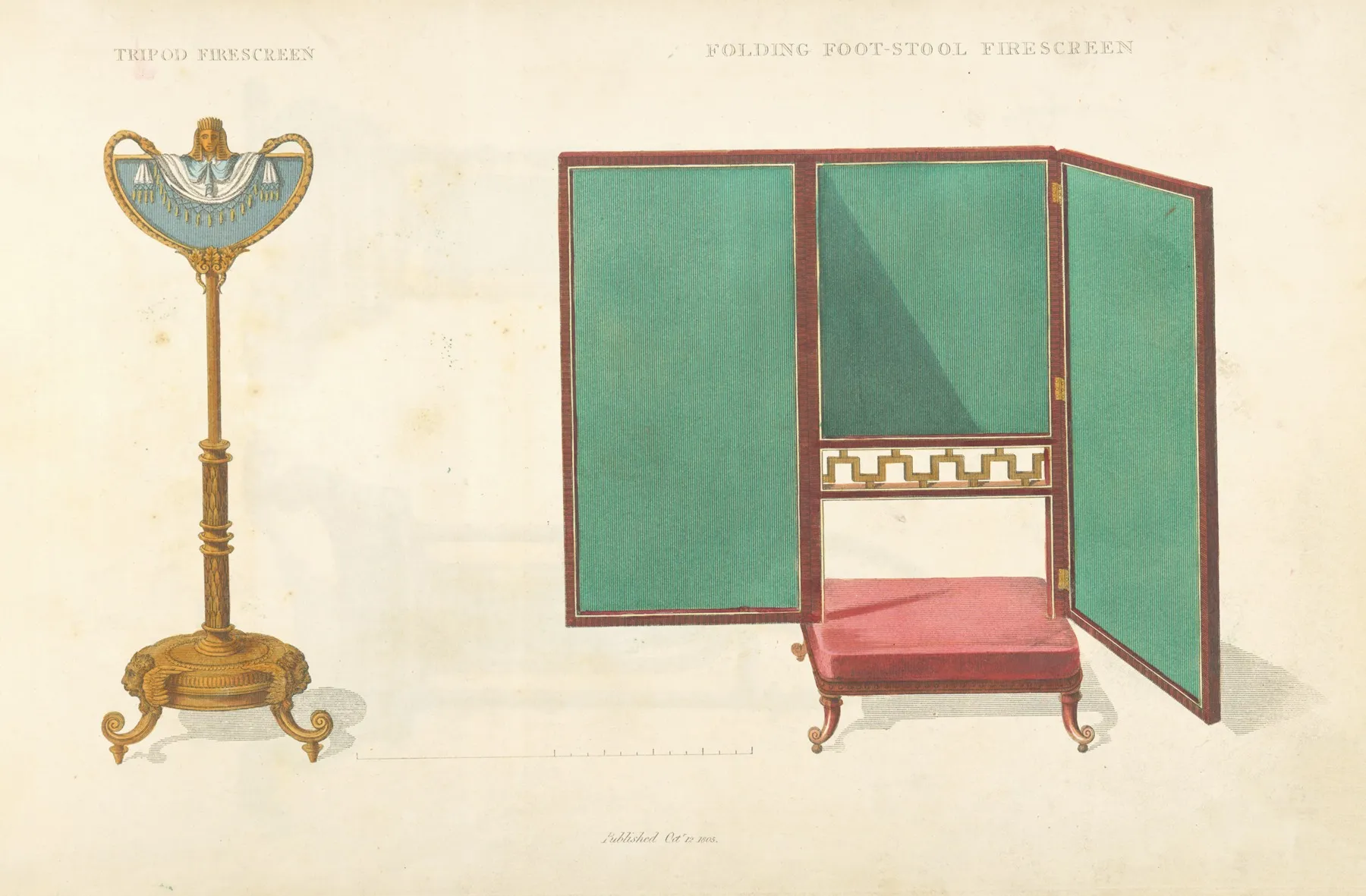 Tripod Firescreen Folding Foot Stool Firescreen Wall Art by Thomas Sheraton - High-Resolution Digital Print