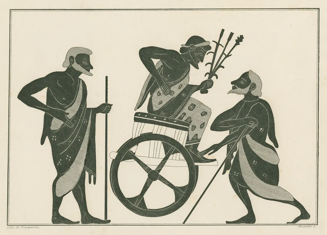 Triptolemus Seated In His Chariot Flanked By Two Men Wall Art by Alexis Louis Pierre Housselin - High-Resolution Digital Print