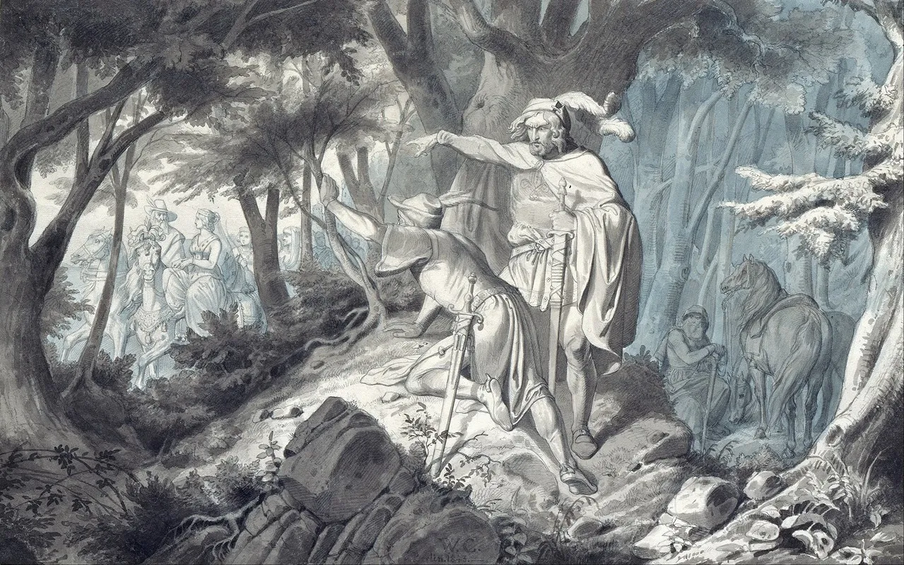Tristan And Kadin Secretly Watch Isolde Out Riding Wall Art by Wilhelm Camphausen - High-Resolution Digital Print