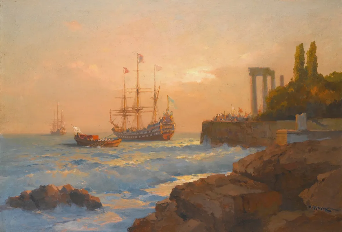 Triumphant Ship Approaching The Harbour Wall Art by Alexei Vasilievich Hanzen - High-Resolution Digital Print