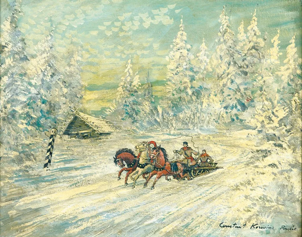 Troika Dans La Neige Wall Art by Konstantin Alexeevich Korovin - High-Resolution Digital Print