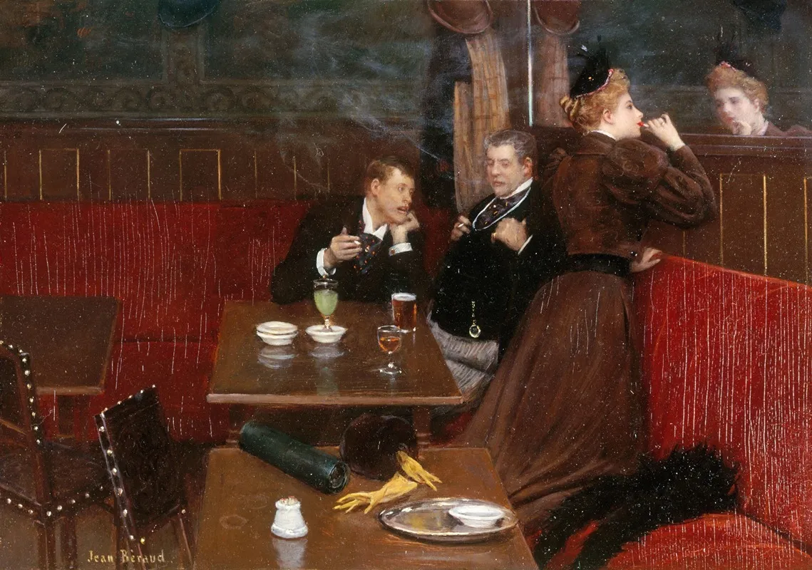 Trois Personnages Dans Un Cafe Wall Art by Jean Béraud - Canvas Print