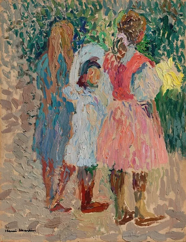 Trois Petites Filles Au Jardin Un Matin Dete Wall Art by Henri Martin - High-Resolution Digital Print