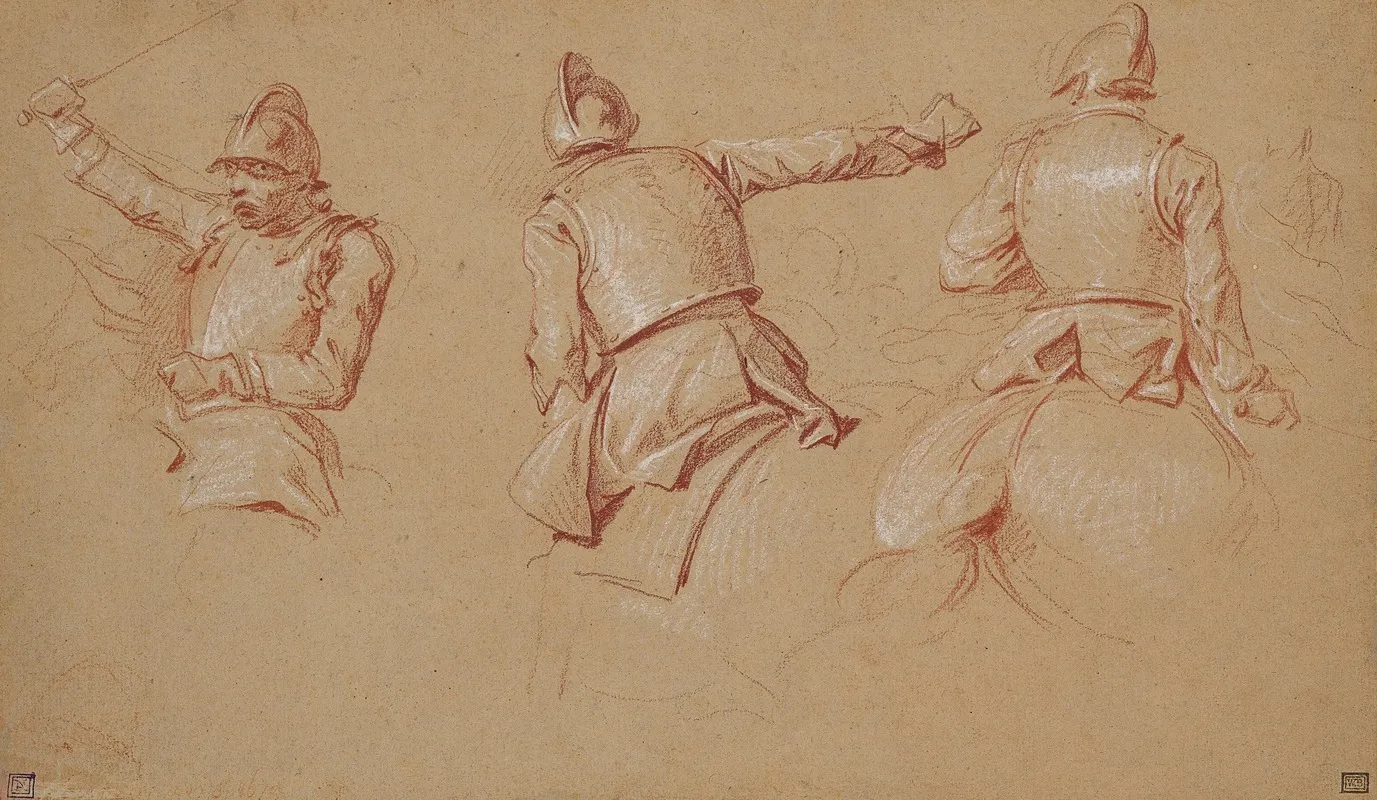 Trois Soldats Casques A Cheval