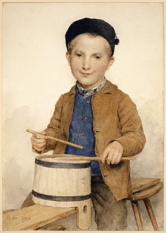 Trommelnder Knabe Wall Art by Albert Anker - High-Resolution Digital Print
