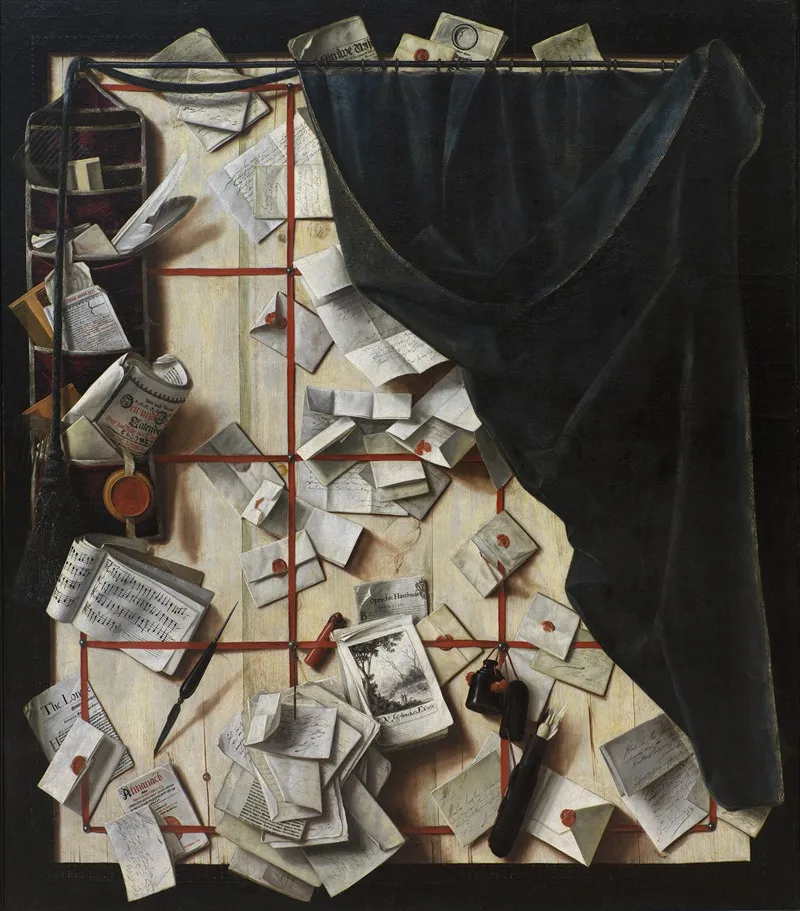 Trompe Loeil Board Partition With Letter Rack And Music Book Wall Art by Cornelius Norbertus Gijsbrechts - High-Resolution Digital Print