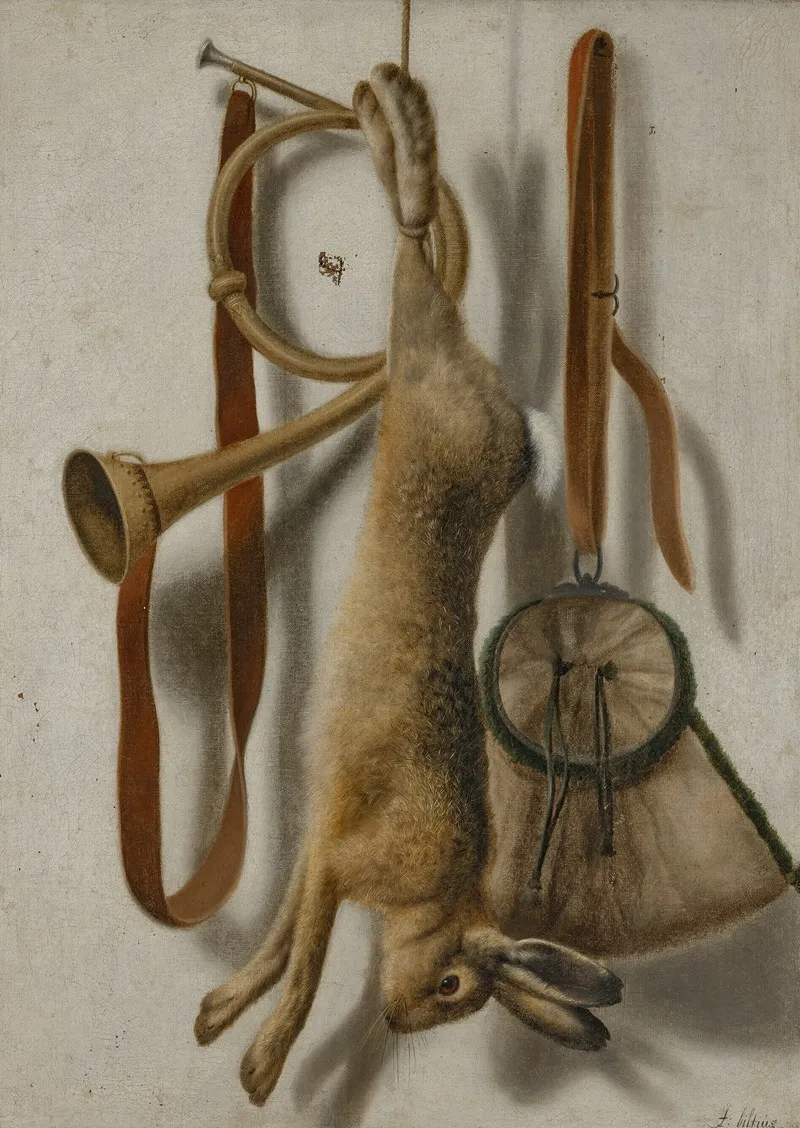 Trompe Loeil Of A Hare Hunting Horn And Hunting Satchel Wall Art by Jacob Biltius - High-Resolution Digital Print