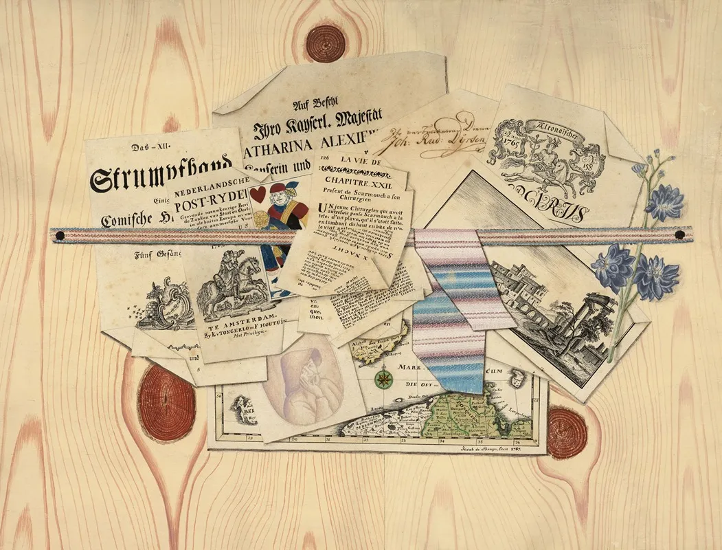 Trompe Loeil Of An Etching Prints And A Map by Jacob De Bruyn - High-Resolution Digital Print