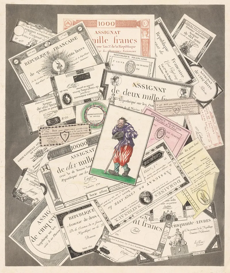 Trompe Loeil Of Assignats With Beggar After Callot Wall Art by Nicolas-Marie Gatteaux - High-Resolution Digital Print