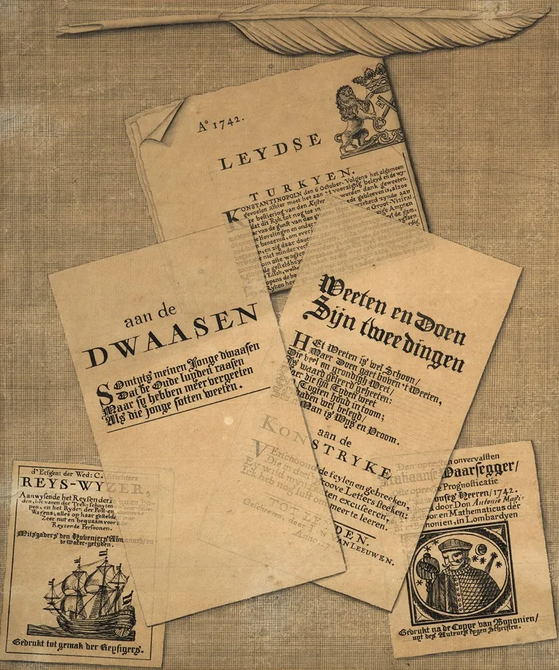 Trompe Loeil Of Prints And Of A Quill