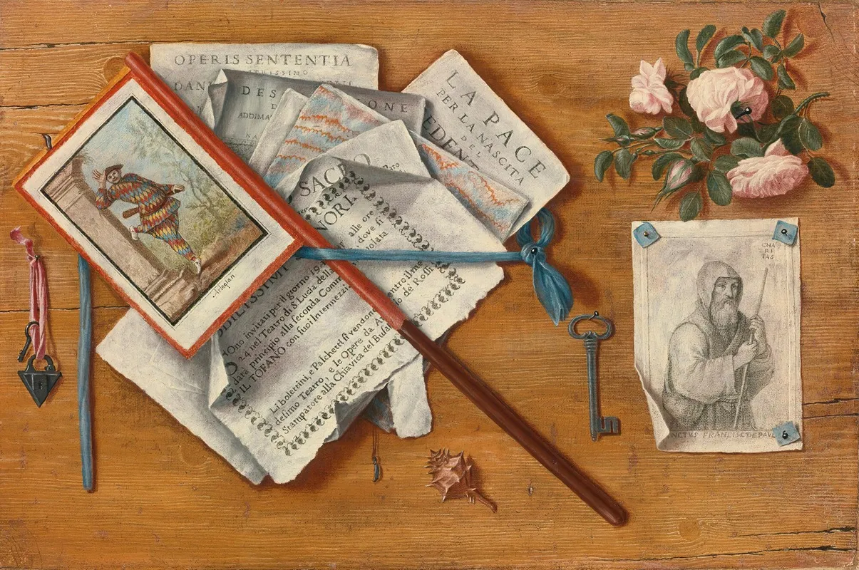 Trompe Loeil Still Life With Letters And Other Objects On A Board Wall Art by Antonio Cioci - High-Resolution Digital Print