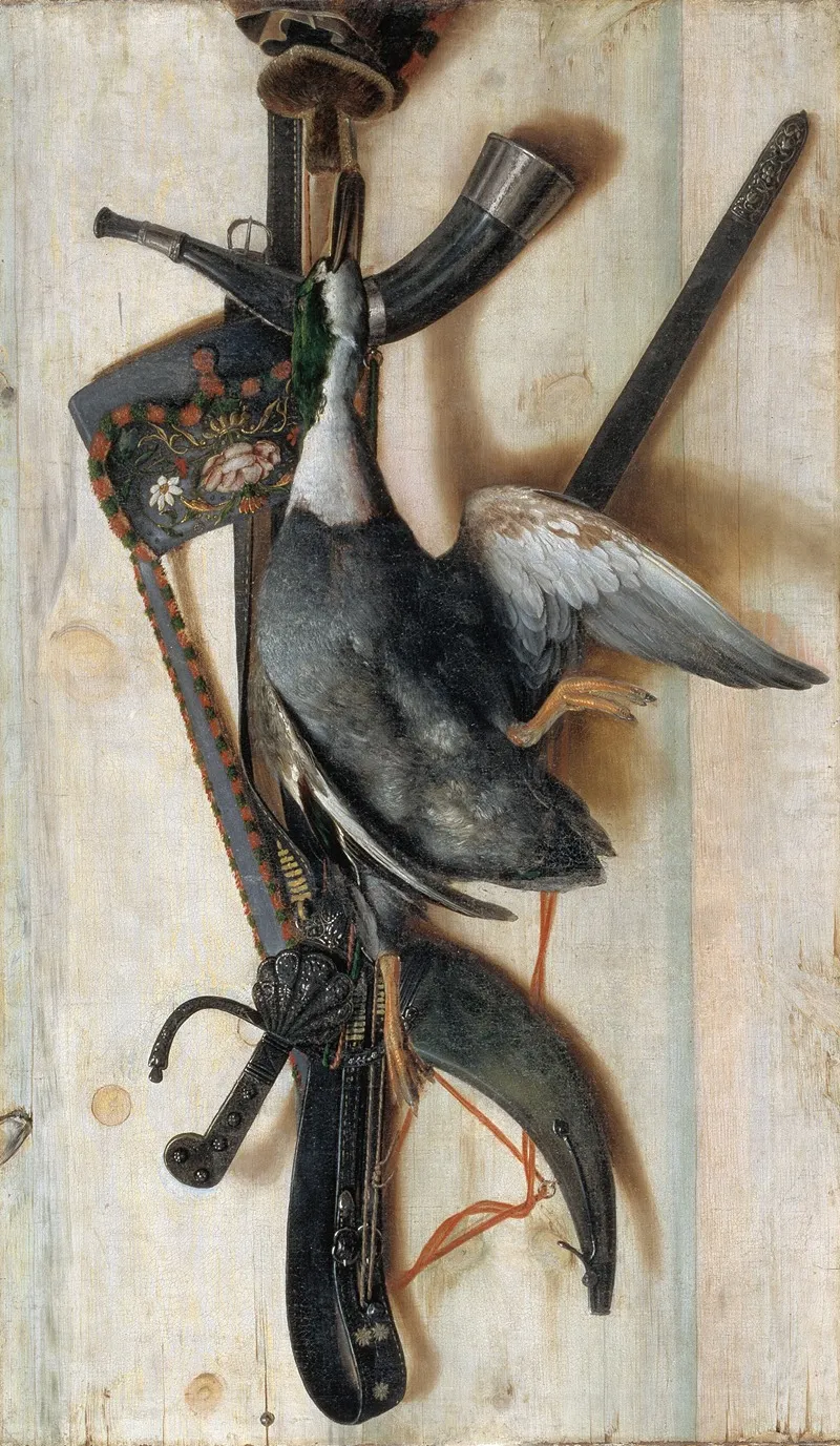 Trompe Loeil With Dead Duck And Hunting Implements Wall Art by Cornelius Norbertus Gijsbrechts - High-Resolution Digital Print