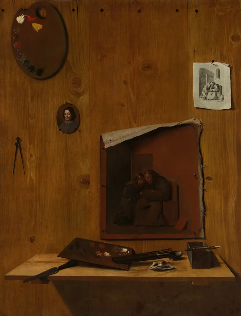 Trompe Loeil With Palettes And Miniature Wall Art by Jean François de Le Motte - High-Resolution Digital Print
