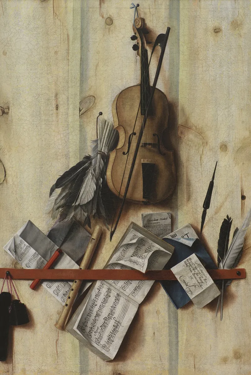 Trompe Loeil With Violin Music Book And Recorder Wall Art by Cornelius Norbertus Gijsbrechts - High-Resolution Digital Print