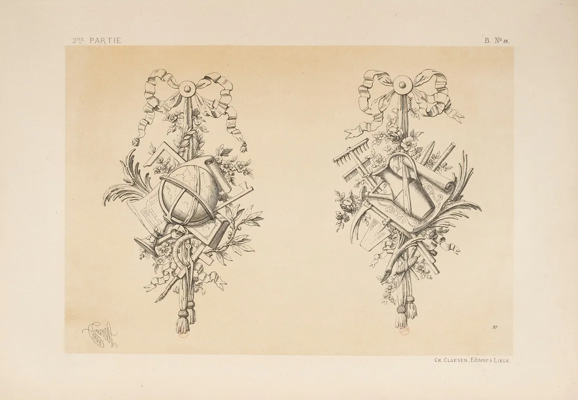 Trophees Bois Sculpte Style Louis Xvi Wall Art by Michel Liénard - High-Resolution Digital Print