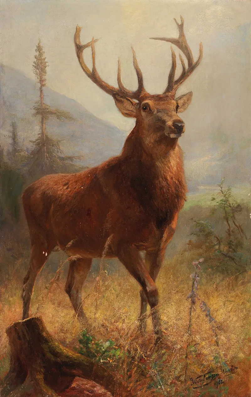 Trophy Stag In An Open Landscape Wall Art by Anton Weinberger - High-Resolution Digital Print