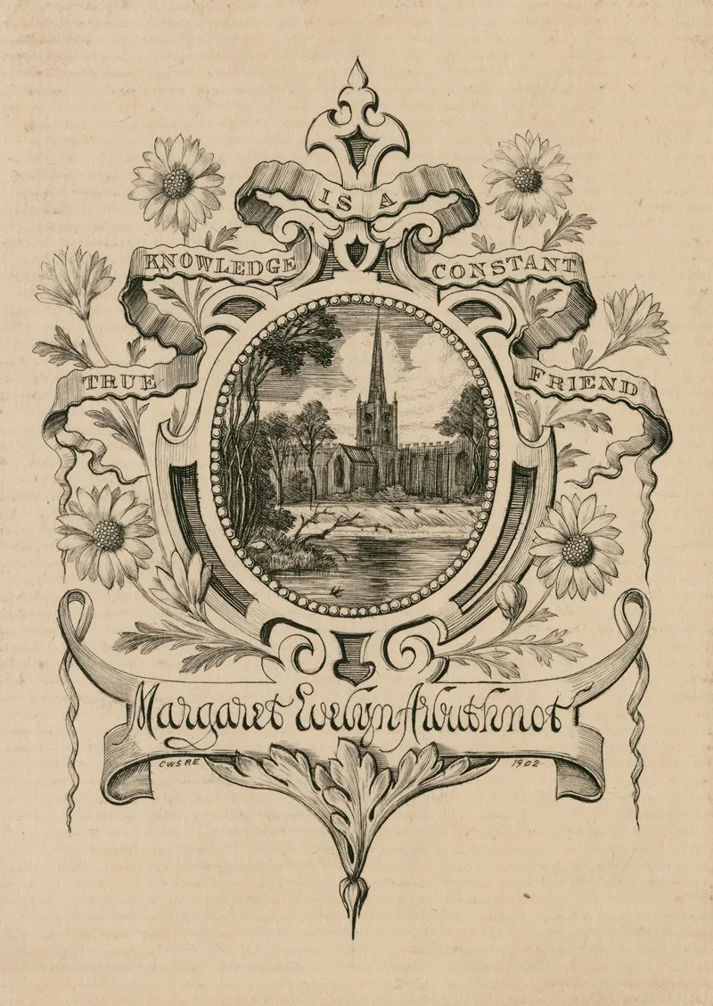 True Knowledge Is A Constant Friend Bookplate For Margaret Evelyn Arbuthnot Wall Art by Charles William Sherborn - High-Resolution Digital Print