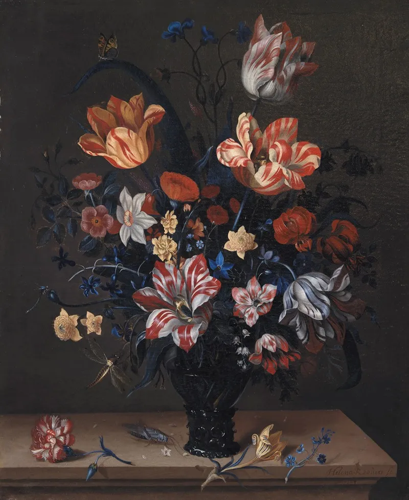 Tulips And Other Flowers In A Rummer Wall Art by Helena Roouers - High-Resolution Digital Print