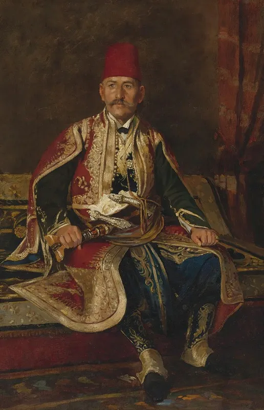 Turkish Noble Seated In A Carpeted Interior