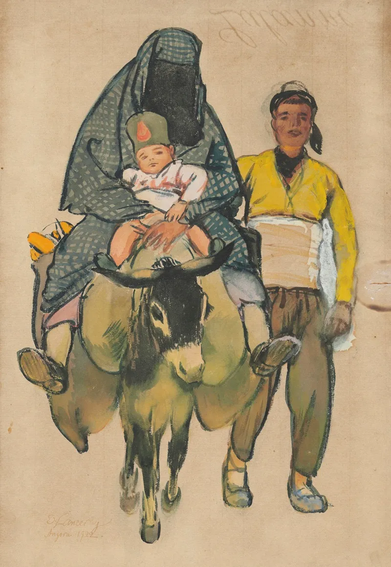 Turkish Woman And Child On A Donkey Wall Art by Evgeny Lanceray - High-Resolution Digital Print