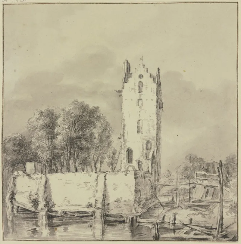 Turm Bei Einer Mauer Von Wasser Umgeben