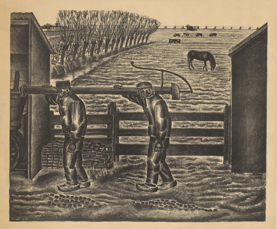 Twee Boeren In Een Landschap Wall Art by Henk Henriët - High-Resolution Digital Print