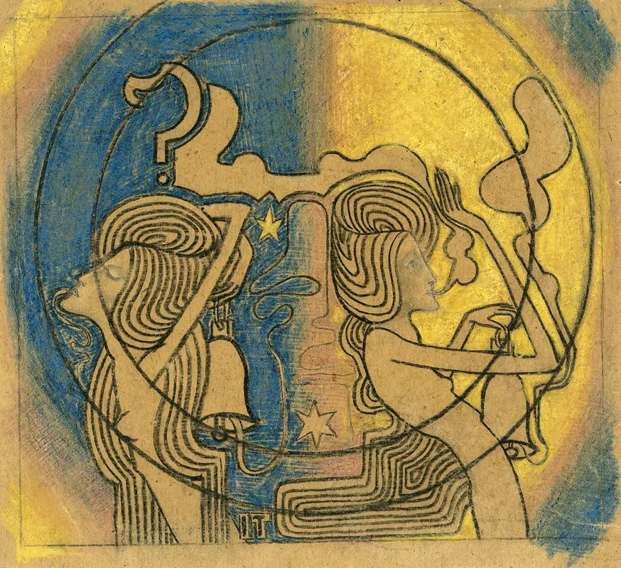 Twee Gestileerde Vrouwelijke Figuren Met Klok In De Hand Wall Art by Jan Toorop - Canvas Print