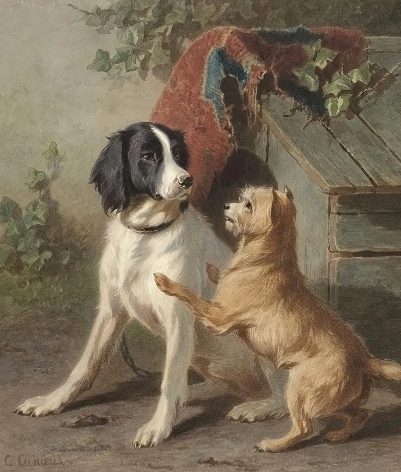 Twee Honden Bij Een Hok Wall Art by Conradijn Cunaeus - High-Resolution Digital Print