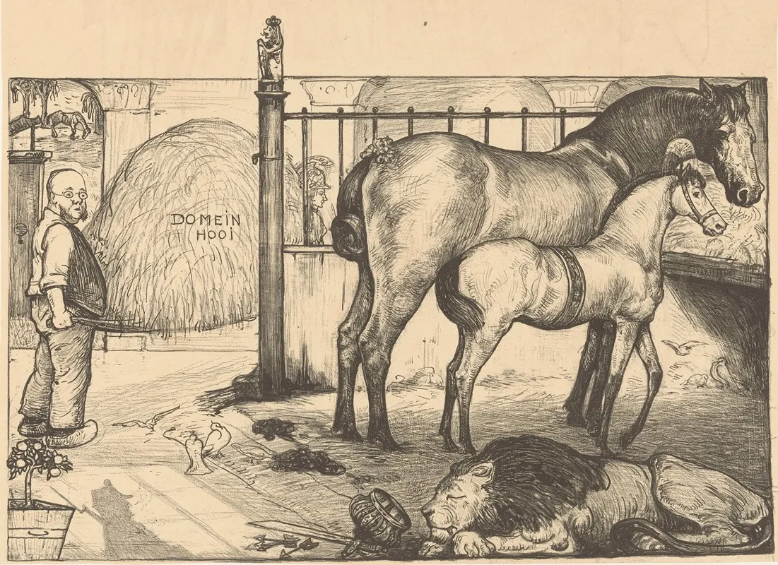 Twee Paarden Bij Een Hooiruif In Een Stal Wall Art by Richard Nicolaüs Roland Holst - High-Resolution Digital Print